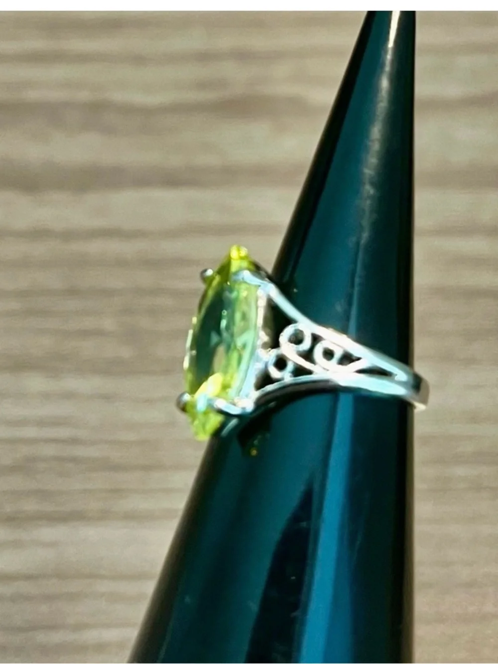 Silver Ring with Marquise Lime-Green Stone